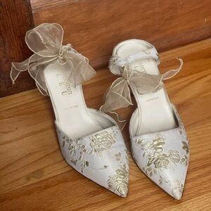Something Bleu Bridal Gold and Cream Floral Heels